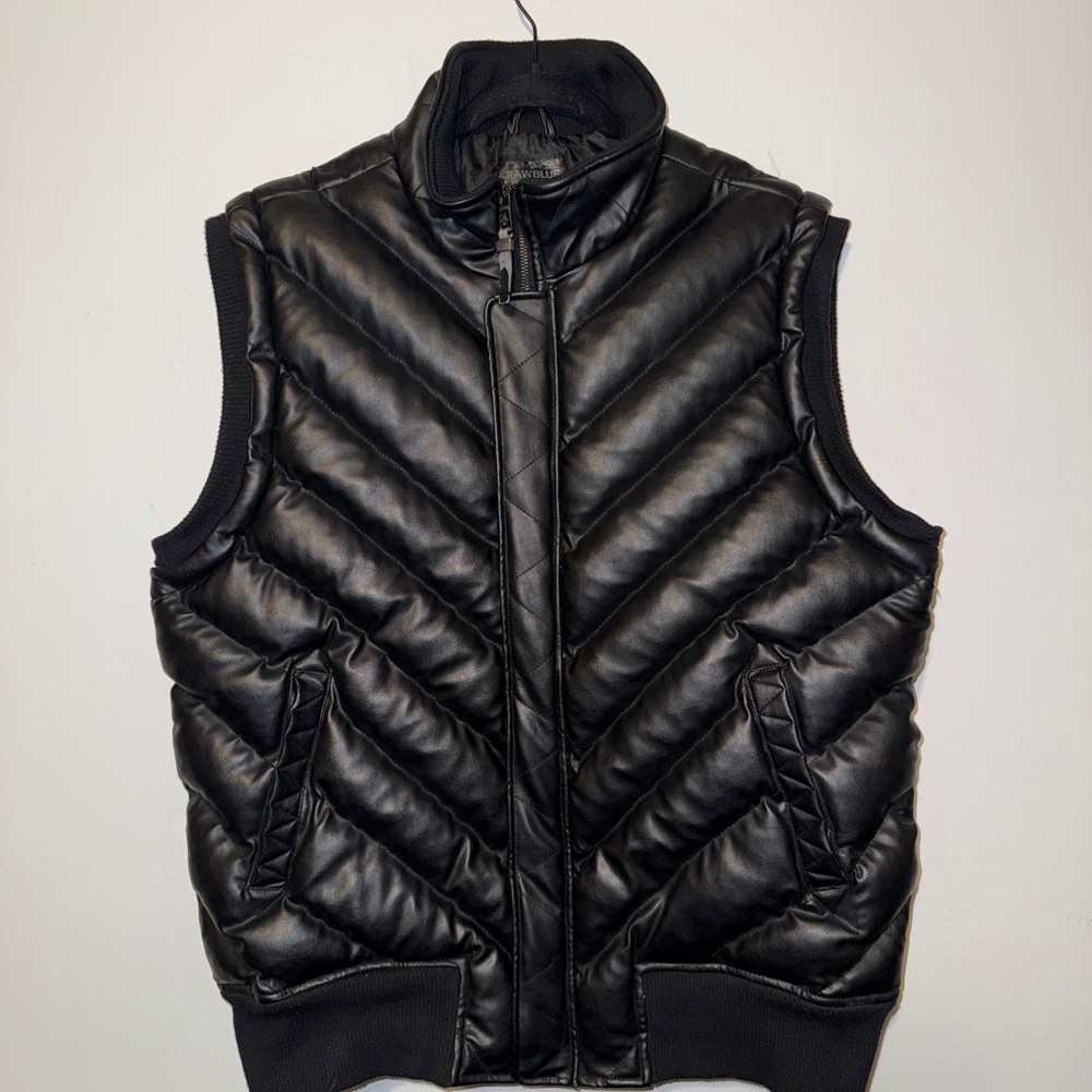 Men's faux leather Black Quilted Vest
